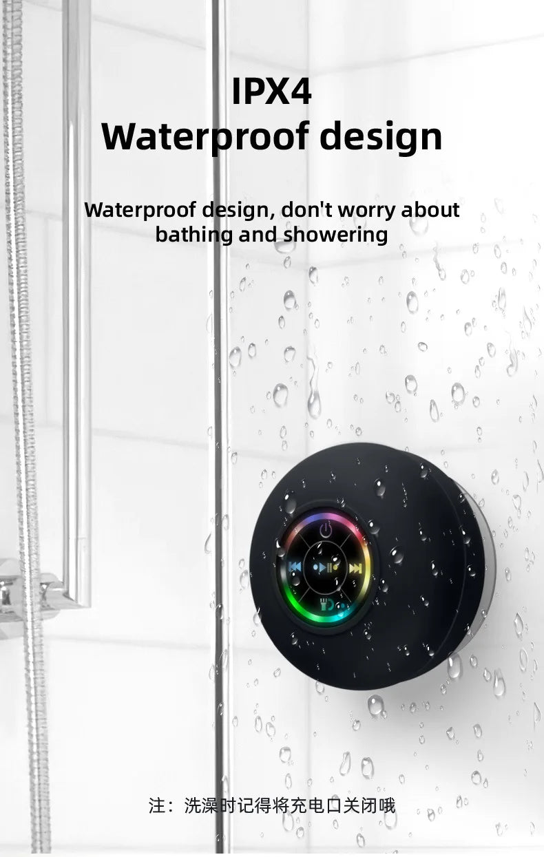 HomeFyZy AquaBeat Shower Speaker™- Mini Bluetooth Speaker RGB Light with Suction Cup Mic