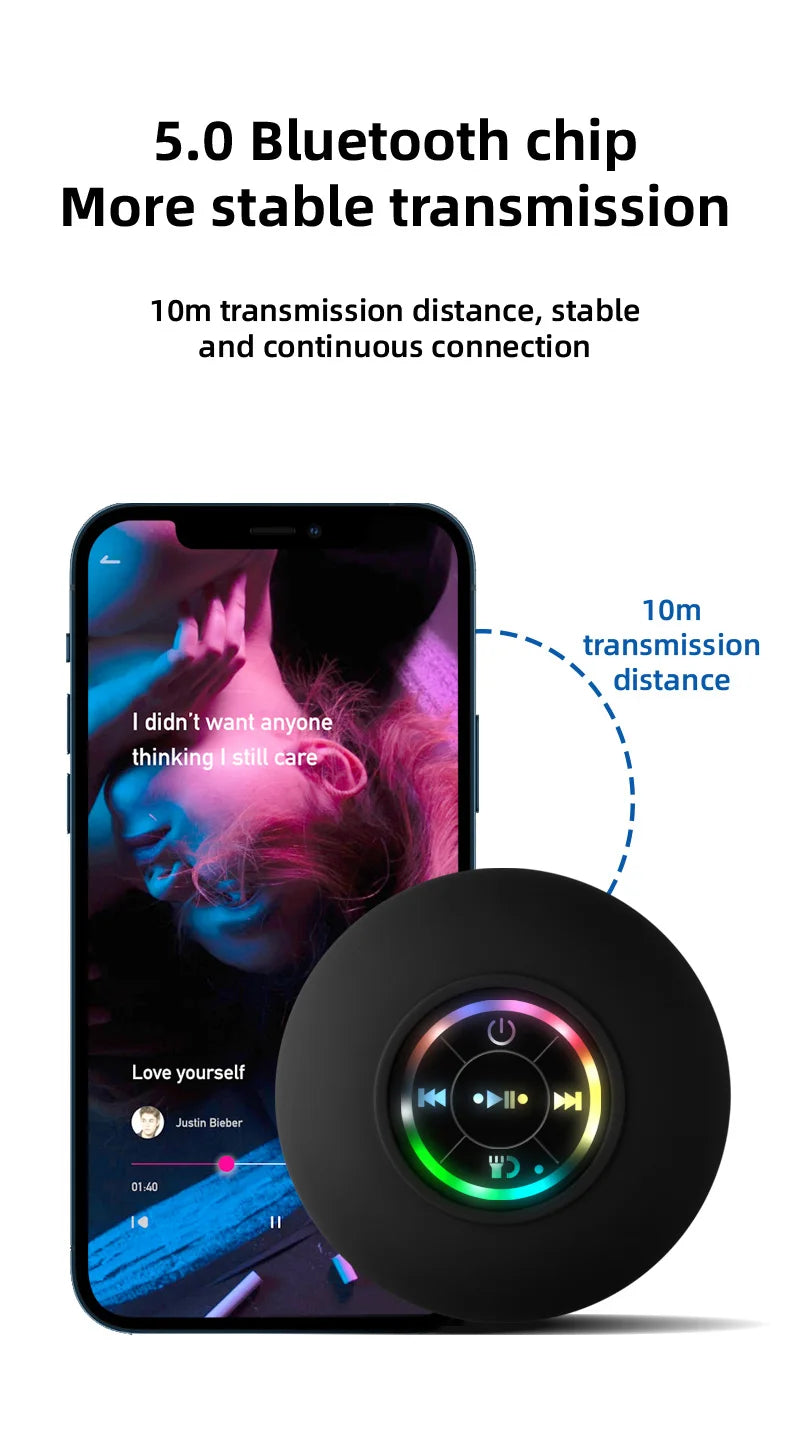 HomeFyZy GlowWave Bluetooth Speaker™ - Portable Waterproof Bluetooth Shower Speaker with Suction Cup and LED Lights 3D