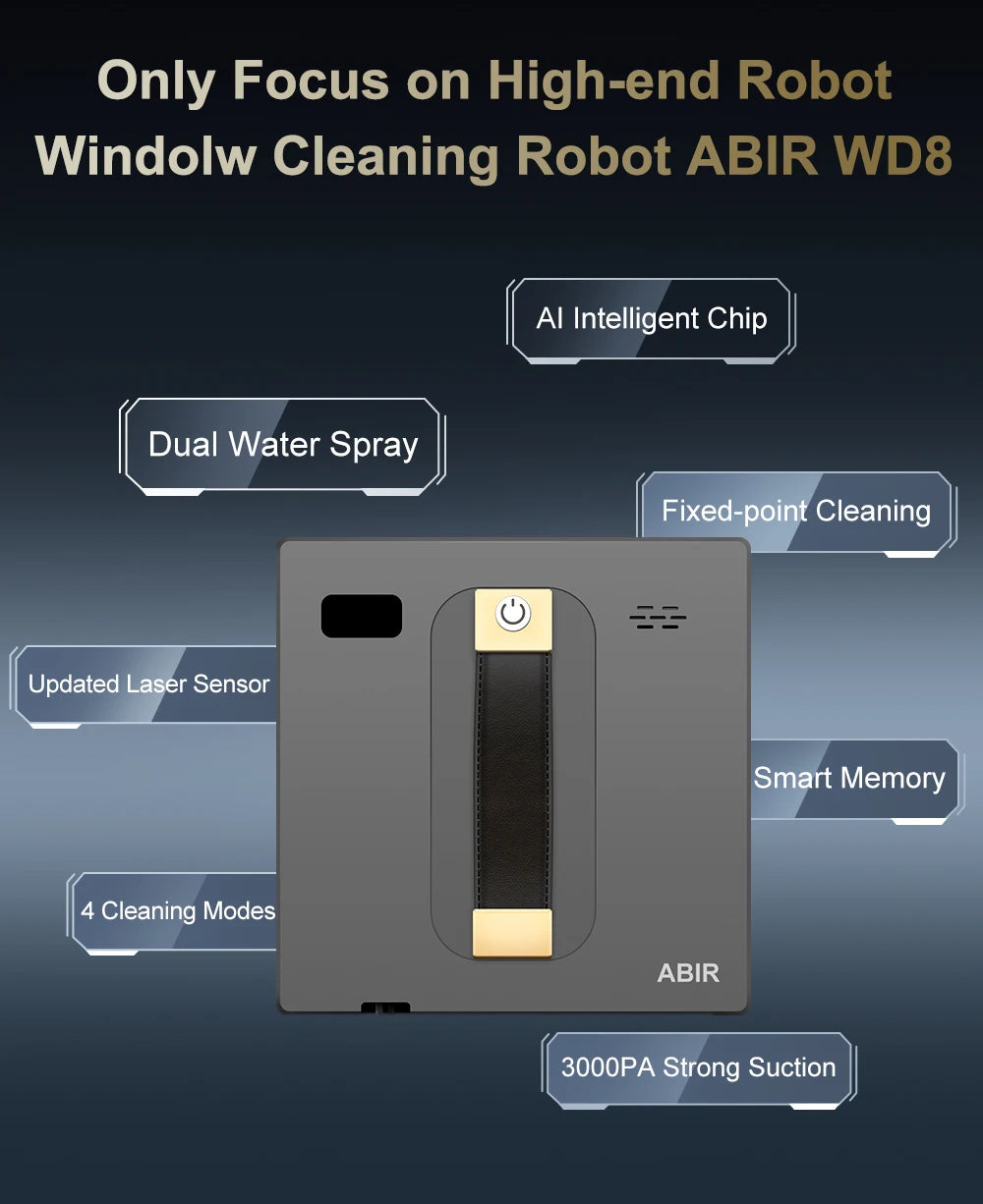 HomeFyZy GlassBot™ - Dual Water Spray, Smart Memory ,High Vacuum Suction, Laser Sensor, Home Wall Glass Cleaning Robot