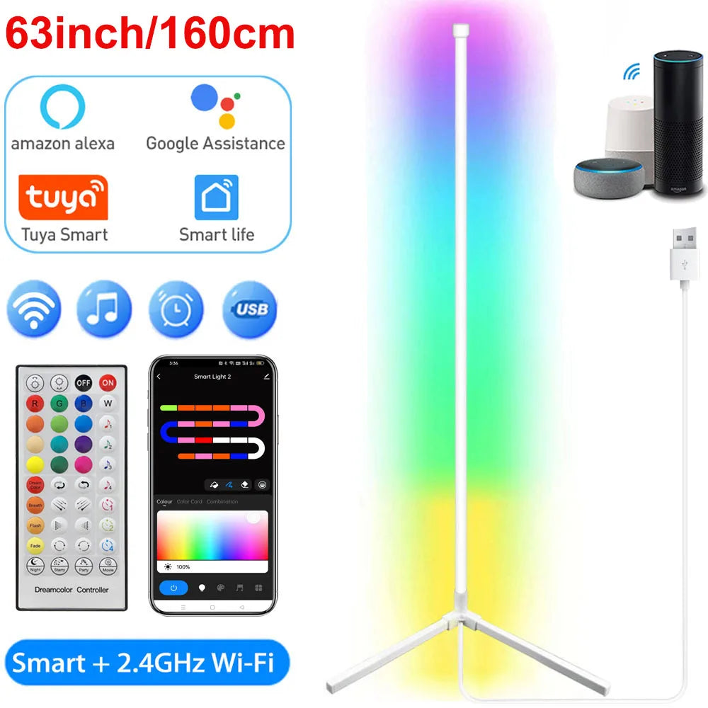 HomeFyZy RGB Smart Corner Lamp™ - 160cm Smart Tuya Corner Floor Lamp RGB LED, Modern Mood Lighting Alexa Stand Lights