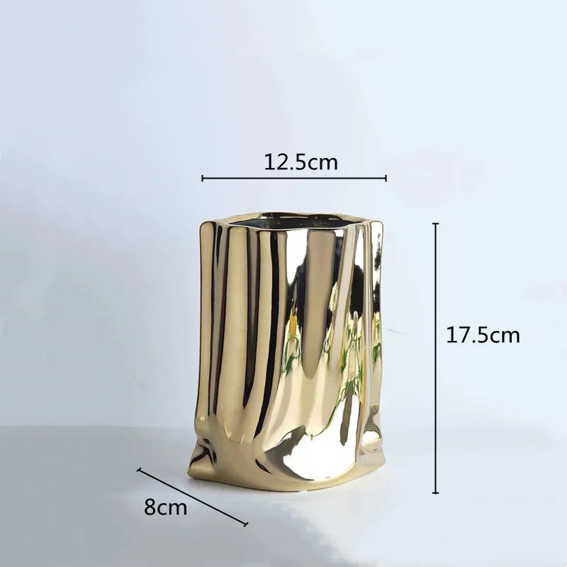 HomeFyZy SilverBloom Ceramic Vase™ - Silver Ruffled Flower Vase Ceramic Vase, Flower Arrangement Decoration