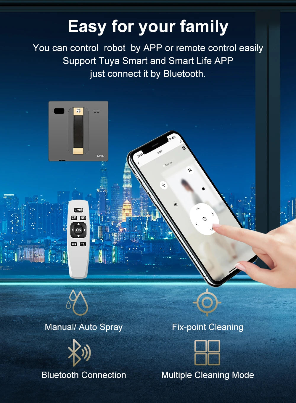 HomeFyZy GlassBot™ - Dual Water Spray, Smart Memory ,High Vacuum Suction, Laser Sensor, Home Wall Glass Cleaning Robot
