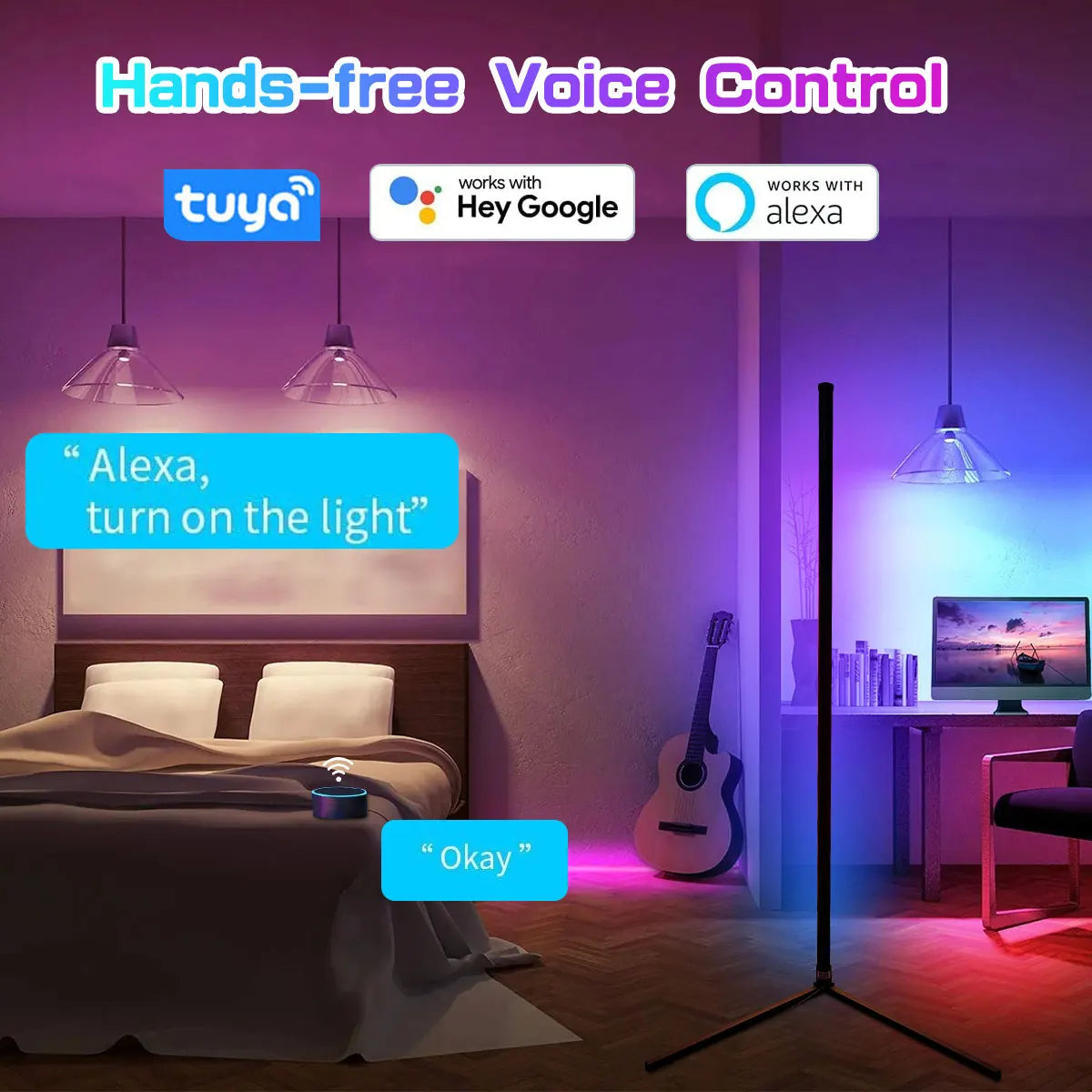 HomeFyZy RGB Smart Corner Lamp™ - 160cm Smart Tuya Corner Floor Lamp RGB LED, Modern Mood Lighting Alexa Stand Lights
