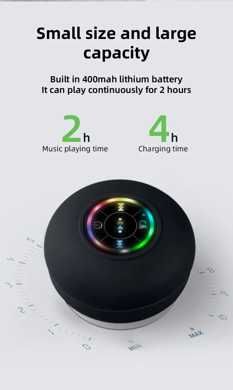 HomeFyZy AquaBeat Shower Speaker™- Mini Bluetooth Speaker RGB Light with Suction Cup Mic