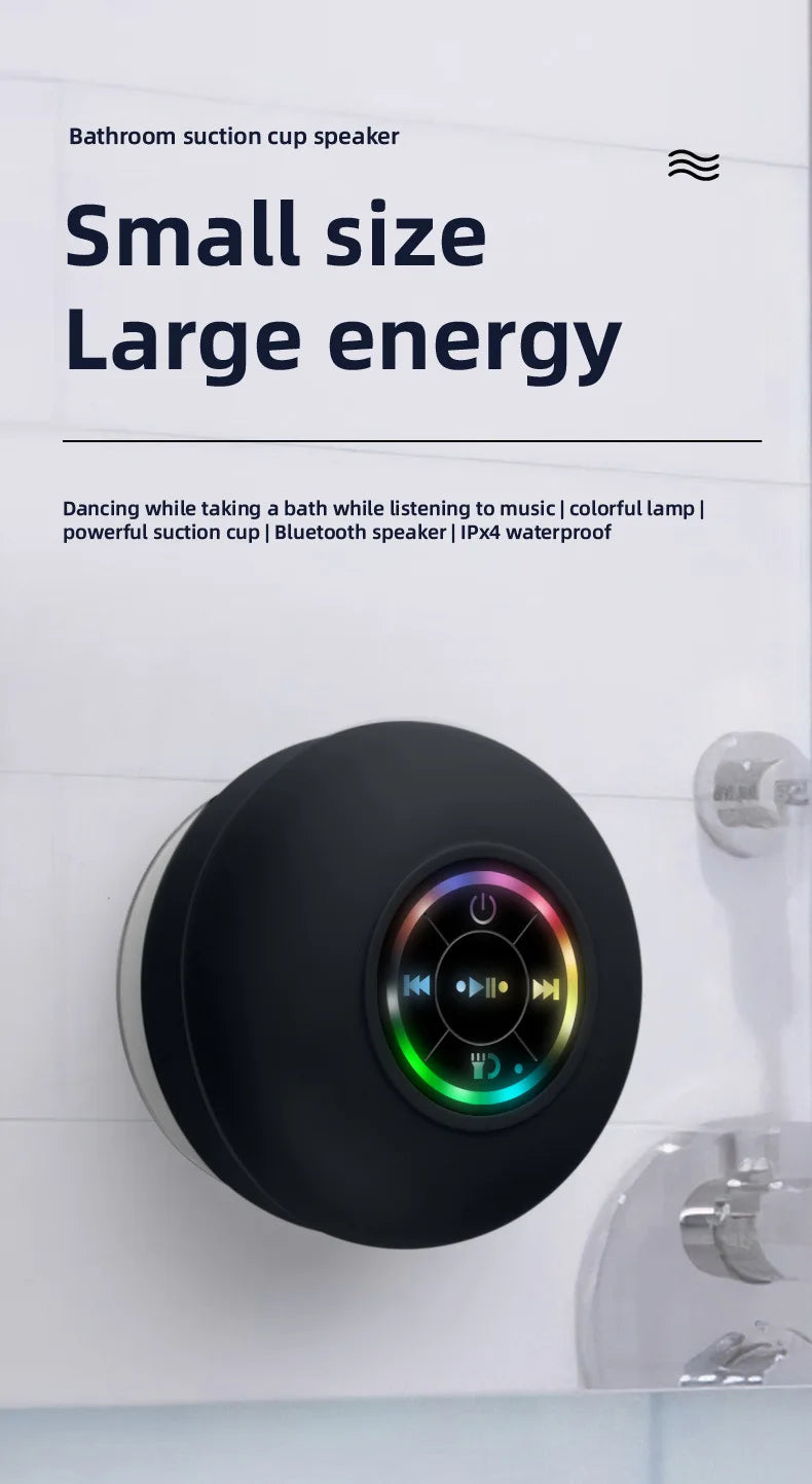 HomeFyZy AquaBeat Shower Speaker™- Mini Bluetooth Speaker RGB Light with Suction Cup Mic