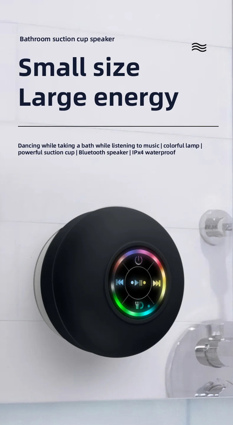 HomeFyZy GlowWave Bluetooth Speaker™ - Portable Waterproof Bluetooth Shower Speaker with Suction Cup and LED Lights 3D