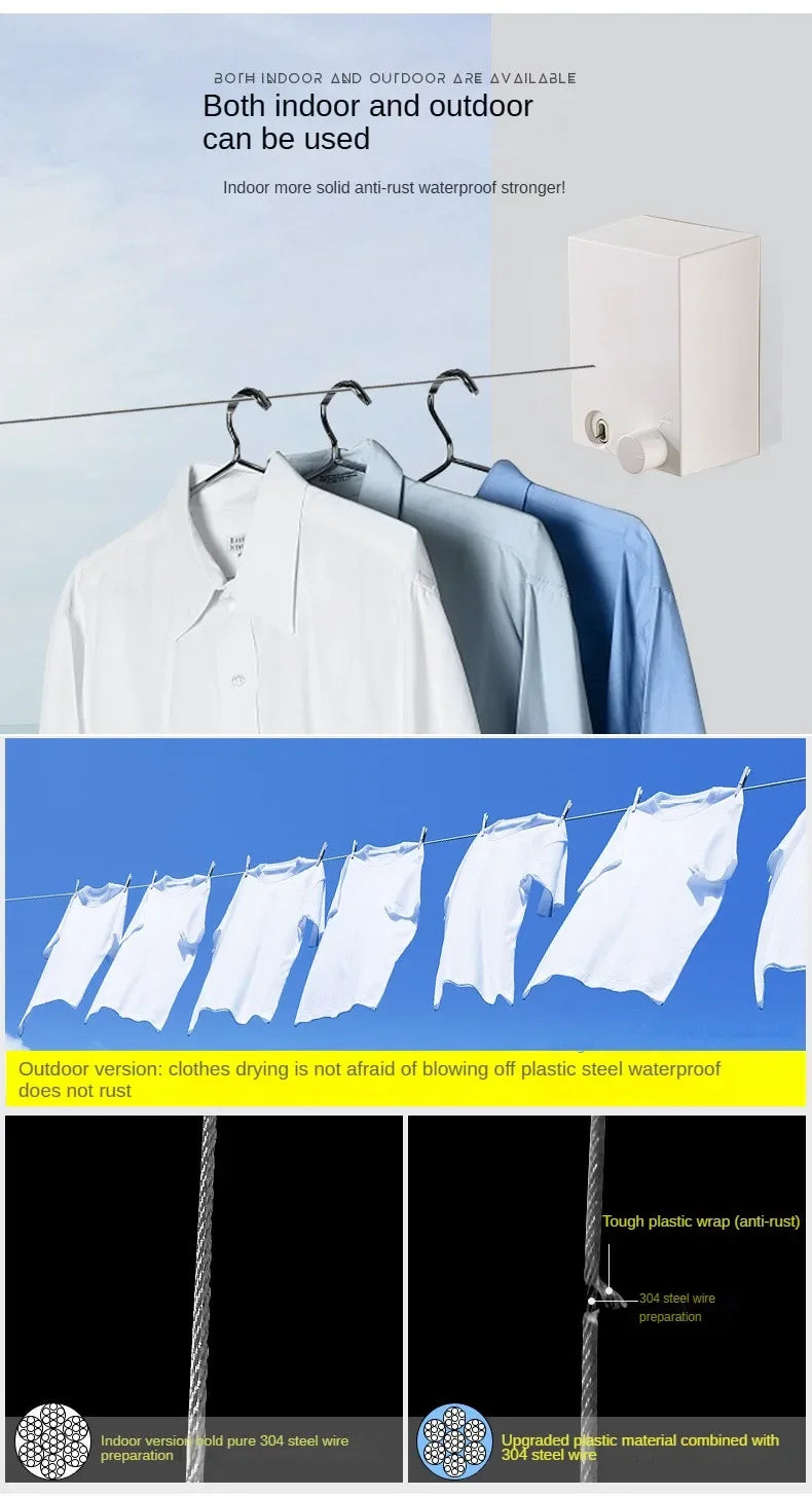 HomeFyZy FlexDry Retractable Line™ - Retractable Clothesline Stainless Seel, Space-Saving