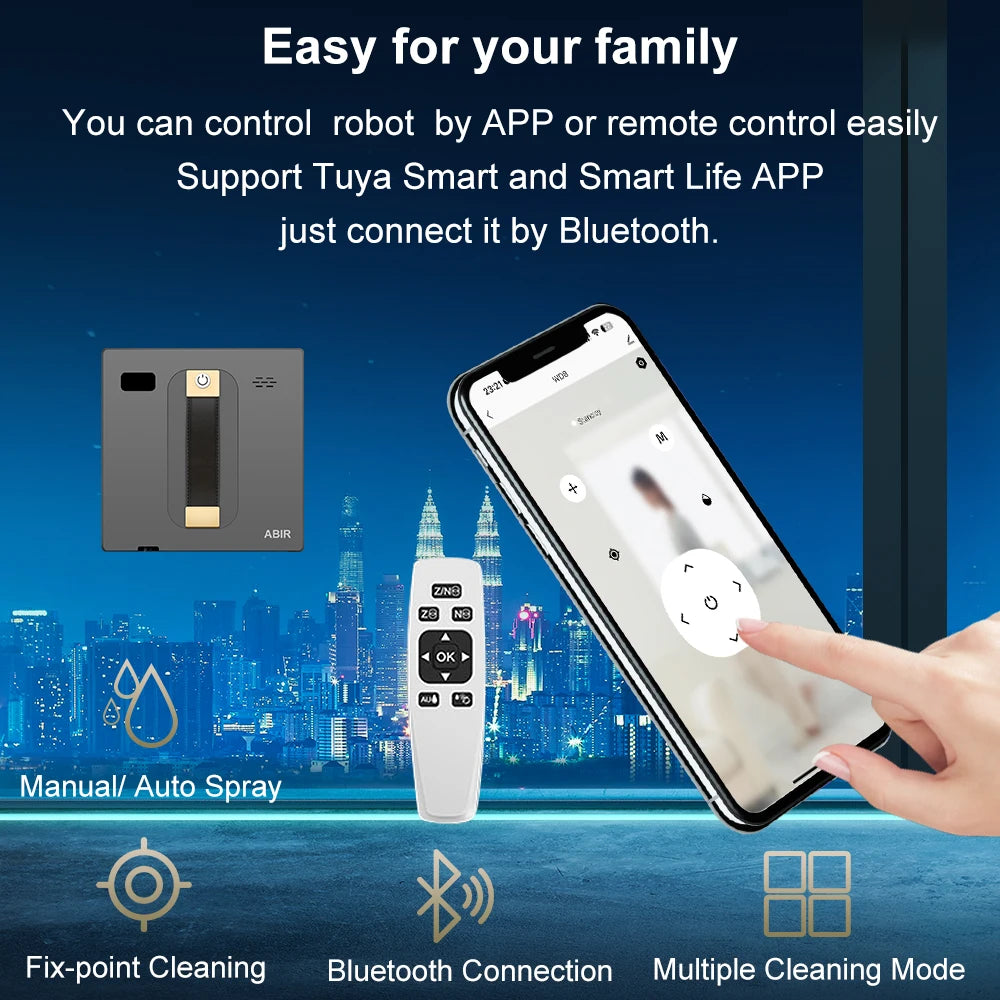 HomeFyZy GlassBot™ - Dual Water Spray, Smart Memory ,High Vacuum Suction, Laser Sensor, Home Wall Glass Cleaning Robot