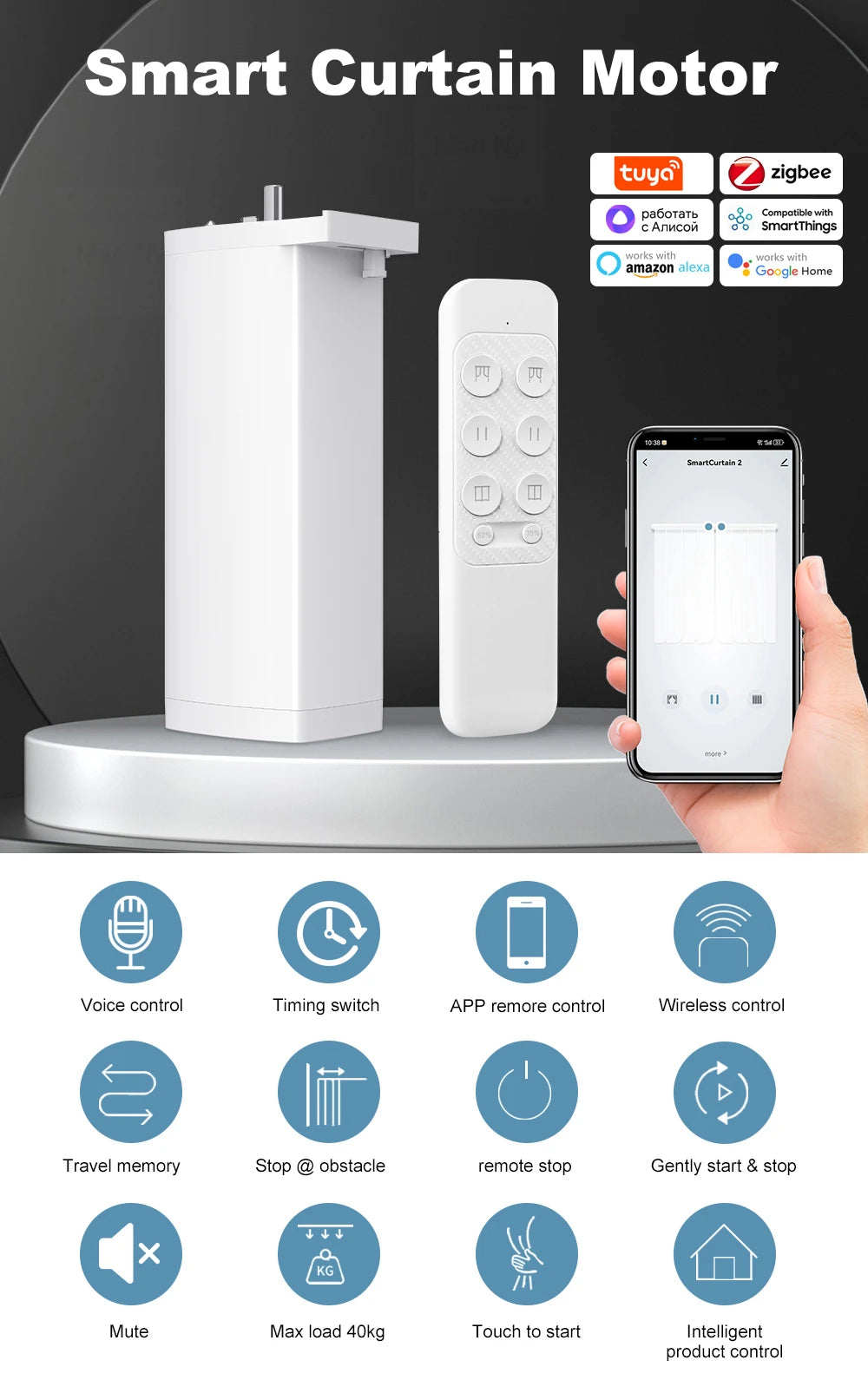 HomeFyzy AutoCurtain Pro™ Smart Zigbee/WiFi Electric Shutter Curtain Motor