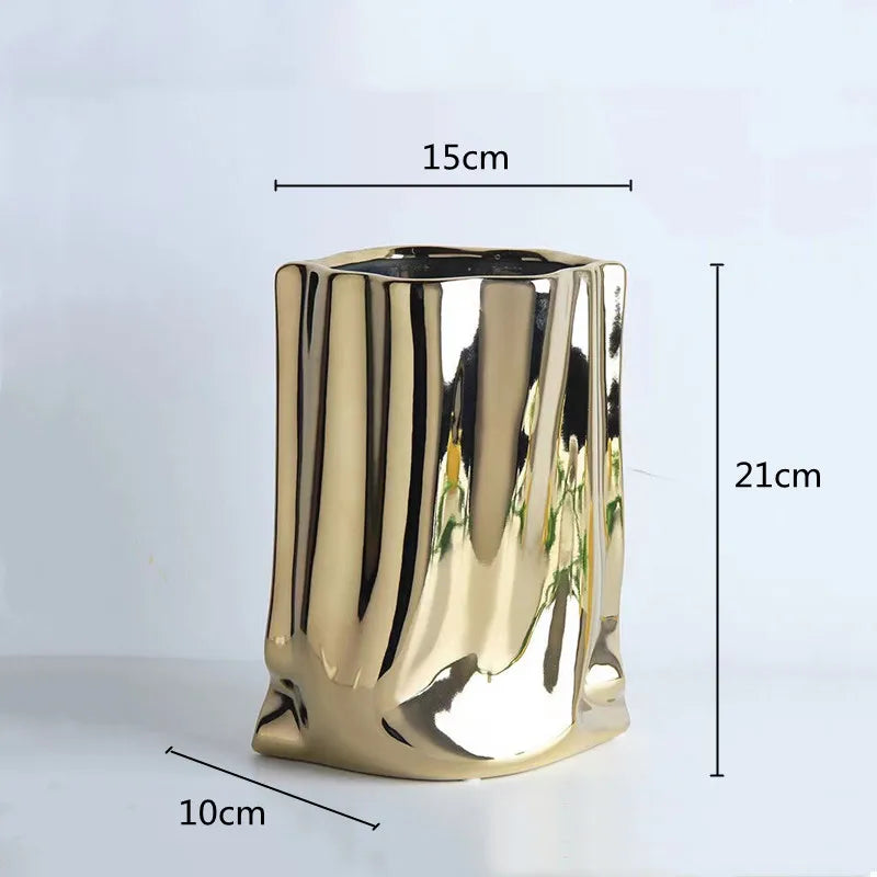 HomeFyZy SilverBloom Ceramic Vase™ - Silver Ruffled Flower Vase Ceramic Vase, Flower Arrangement Decoration