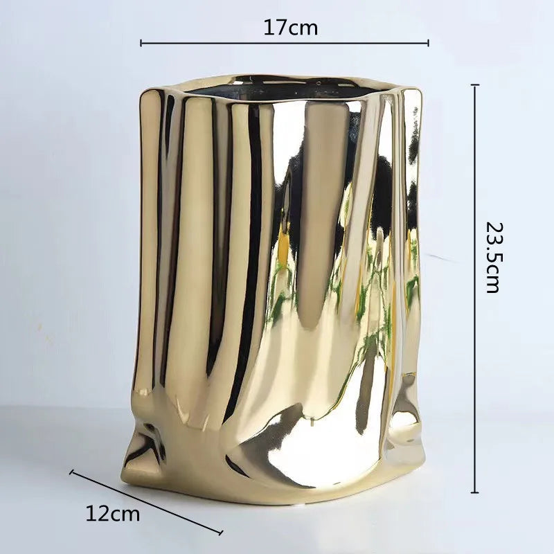 HomeFyZy SilverBloom Ceramic Vase™ - Silver Ruffled Flower Vase Ceramic Vase, Flower Arrangement Decoration