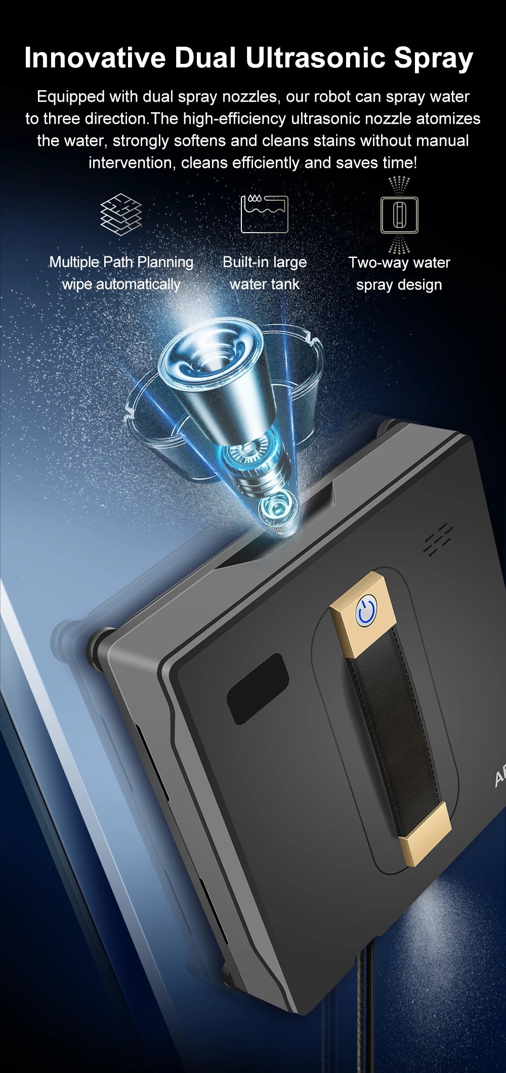 HomeFyZy GlassBot™ - Dual Water Spray, Smart Memory ,High Vacuum Suction, Laser Sensor, Home Wall Glass Cleaning Robot