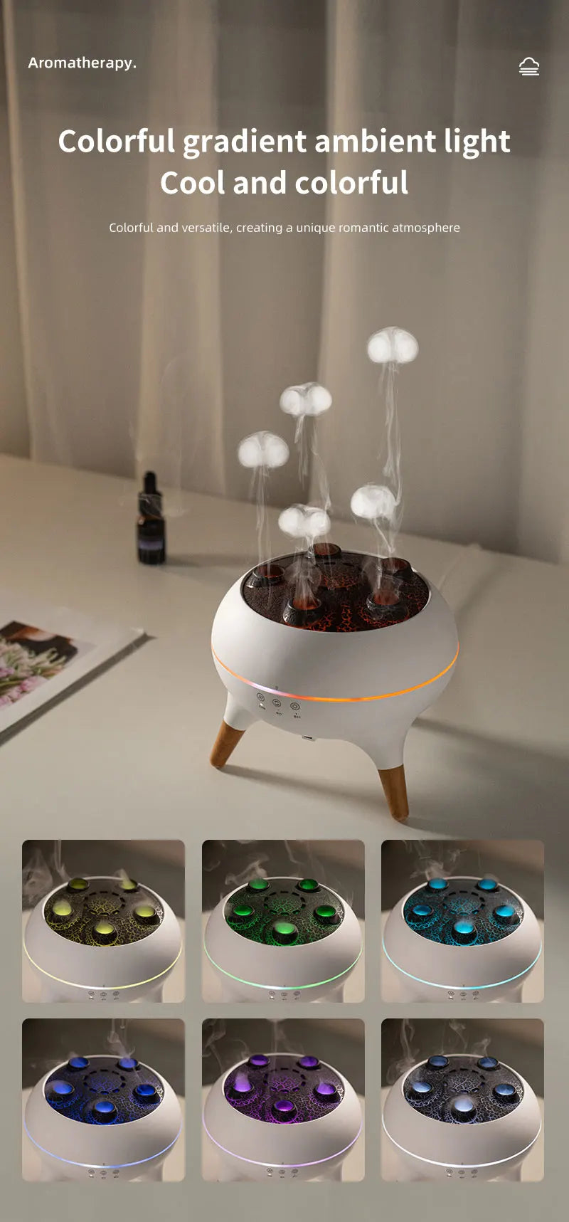 HomeFyZy Dynamic JellyMist™ - Air Humidifier 250ml Essential Oil Diffuser Remote Control with 7 Colorful Night Lights