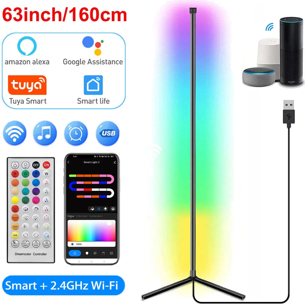 HomeFyZy RGB Smart Corner Lamp™ - 160cm Smart Tuya Corner Floor Lamp RGB LED, Modern Mood Lighting Alexa Stand Lights