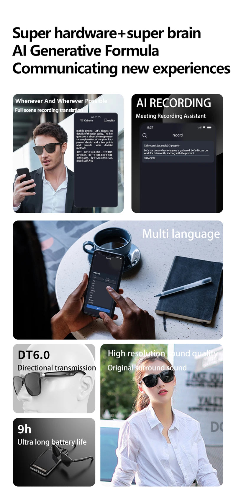 Xiaomi HY-C8 Smart Glasses - AI Intelligent Translation Wireless Bluetooth