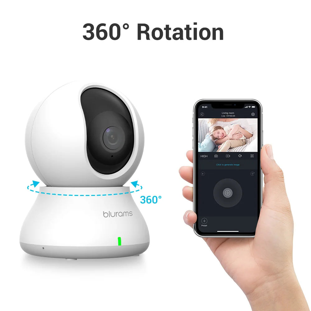 HomeFyZy 360View™ 2.4&5G WiFi Indoor Camera, 2K, 360° PTZ Pet Dog IP CCTV Camera with Phone App, 2-Way Talk, Night Vision