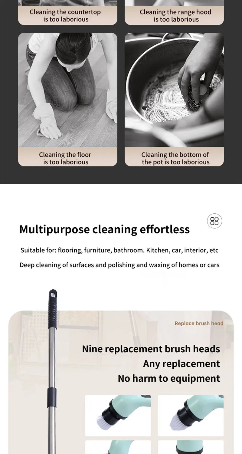 HomeFyZy Spin Brush Clean™ 9-in-1 Electric Cleaning Brush Electric Spin Cleaning Scrubber Electric Cleaning Tools