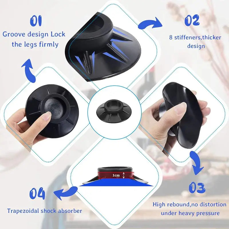 HomeFyZy Anti-Vibration Washer Pads™ - 4Pcs Silent Skid Raiser Mat For Washing Machine Support Dampers