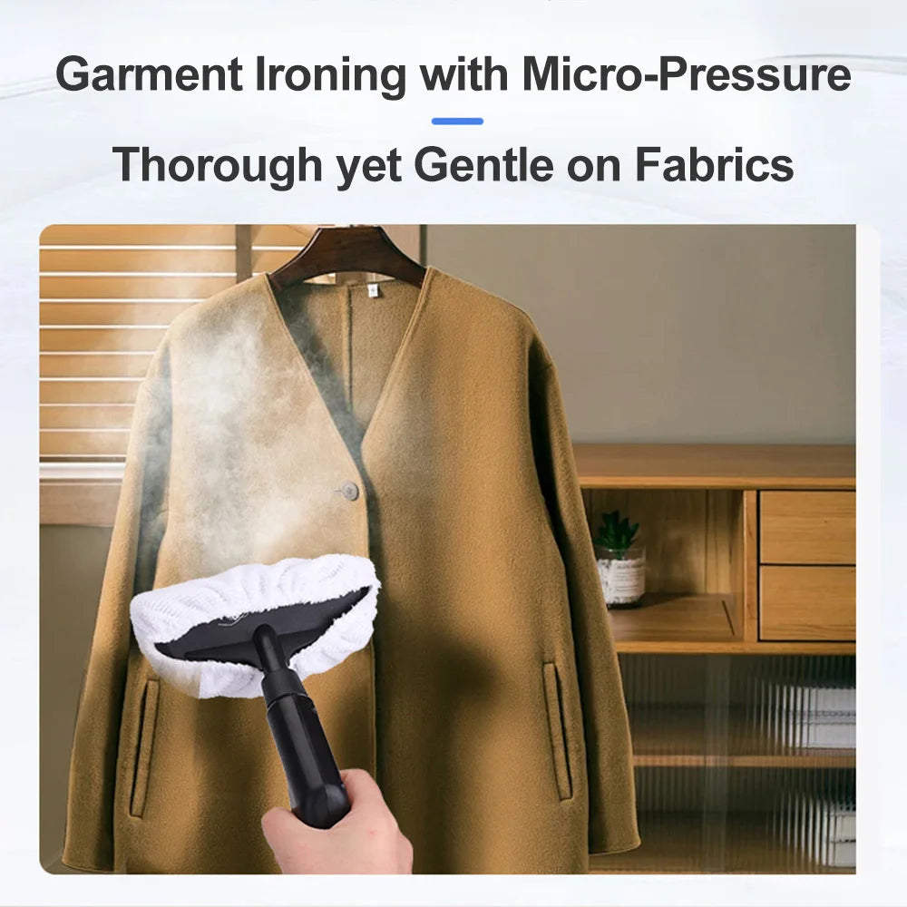 SteamPure Pro™ handheld steam cleaner and garment steamer for ironing clothes, removing wrinkles, sanitizing fabrics and deep cleaning surfaces.