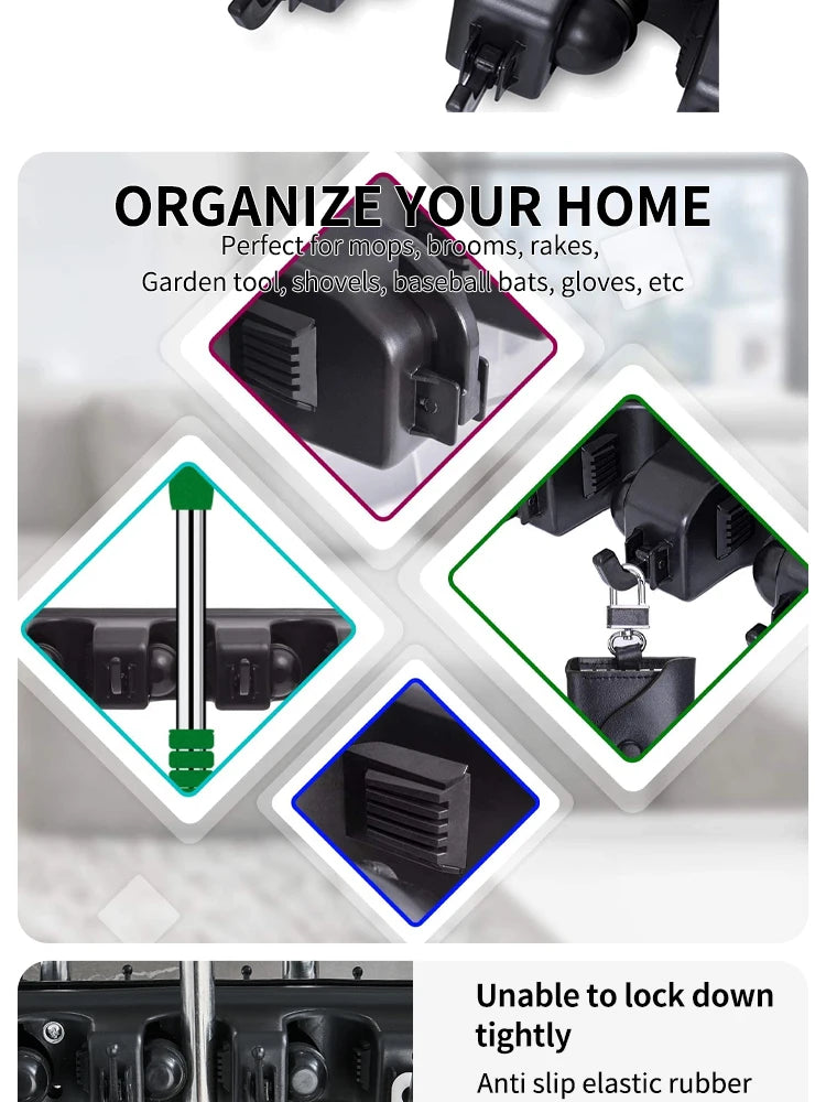 HomeFyZy GripRack™ – Wall-Mounted Mop & Broom Organizer
