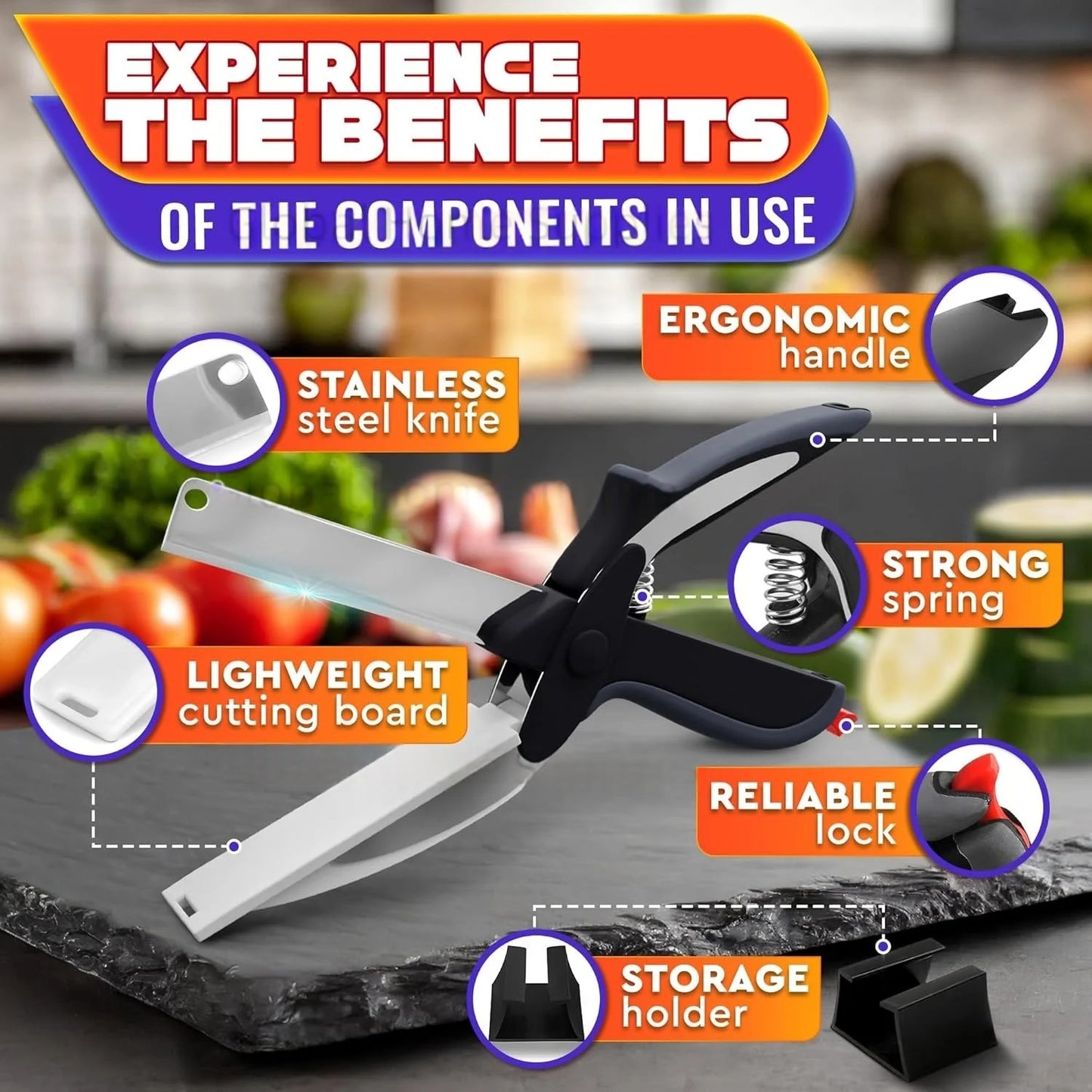 HomeFyZy- 2-in-1 Food Scissors™ - Food Scissors with Cutting Board