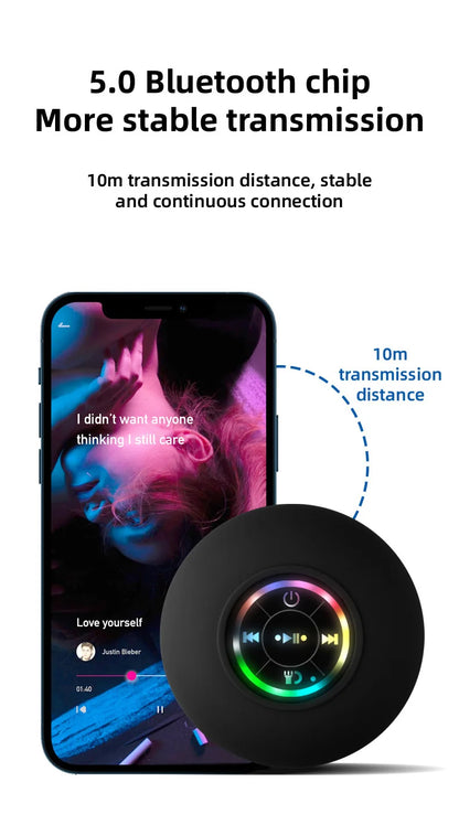 HomeFyZy AquaBeat Shower Speaker™-  Mini Bluetooth Speaker RGB Light with Suction Cup Mic