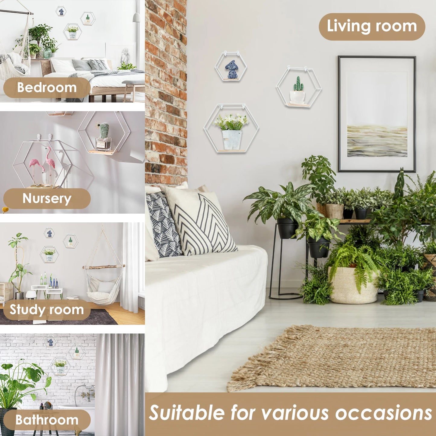 HomeFyZy HexaShelf™ - Hexagon Shape Floating Shelves for Living Room Bedroom Handicraft Display