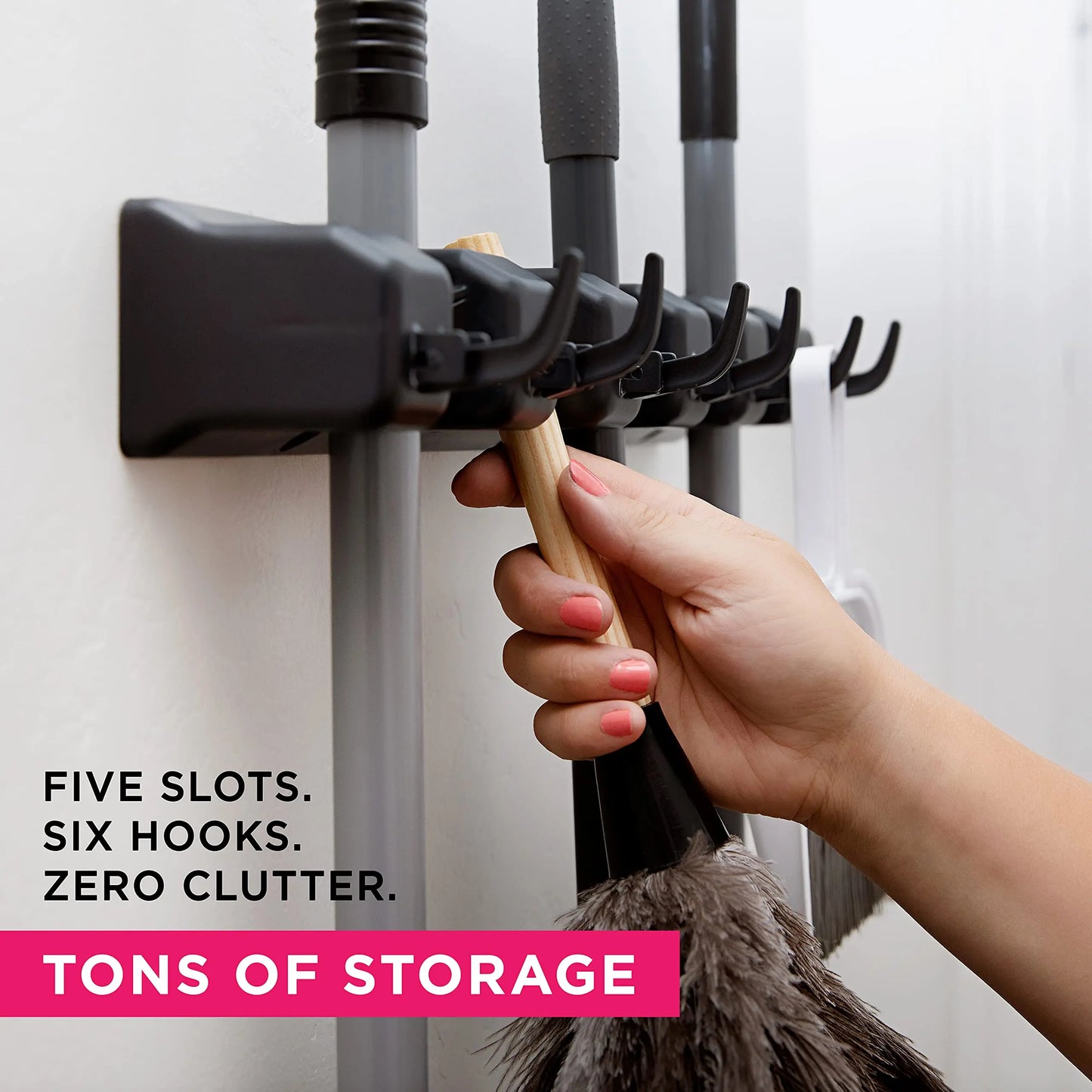 HomeFyZy GripRack™ – Wall-Mounted Mop & Broom Organizer
