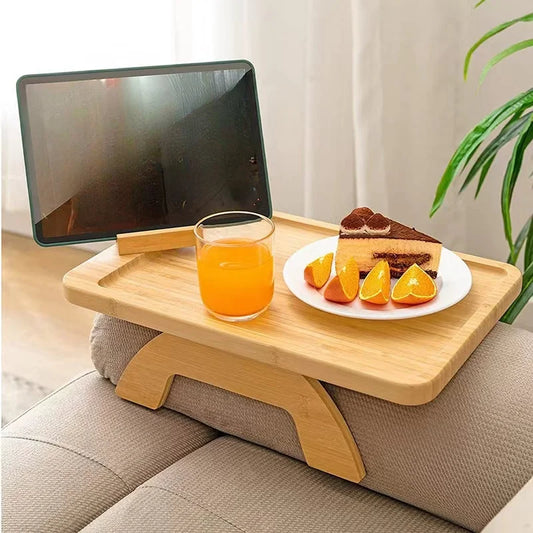 HomeFyZy Bamboo ClipTray™ - Clip On Side Table Couch Arm With Phone Holder