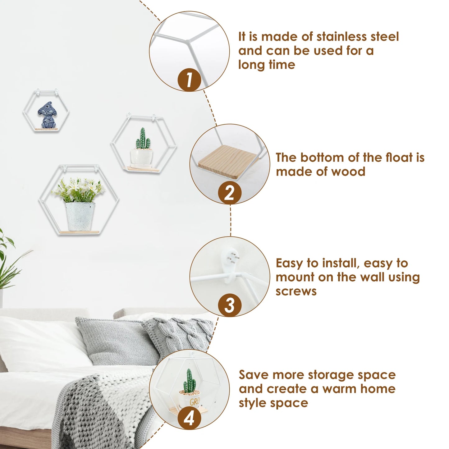 HomeFyZy HexaShelf™ - Hexagon Shape Floating Shelves for Living Room Bedroom Handicraft Display