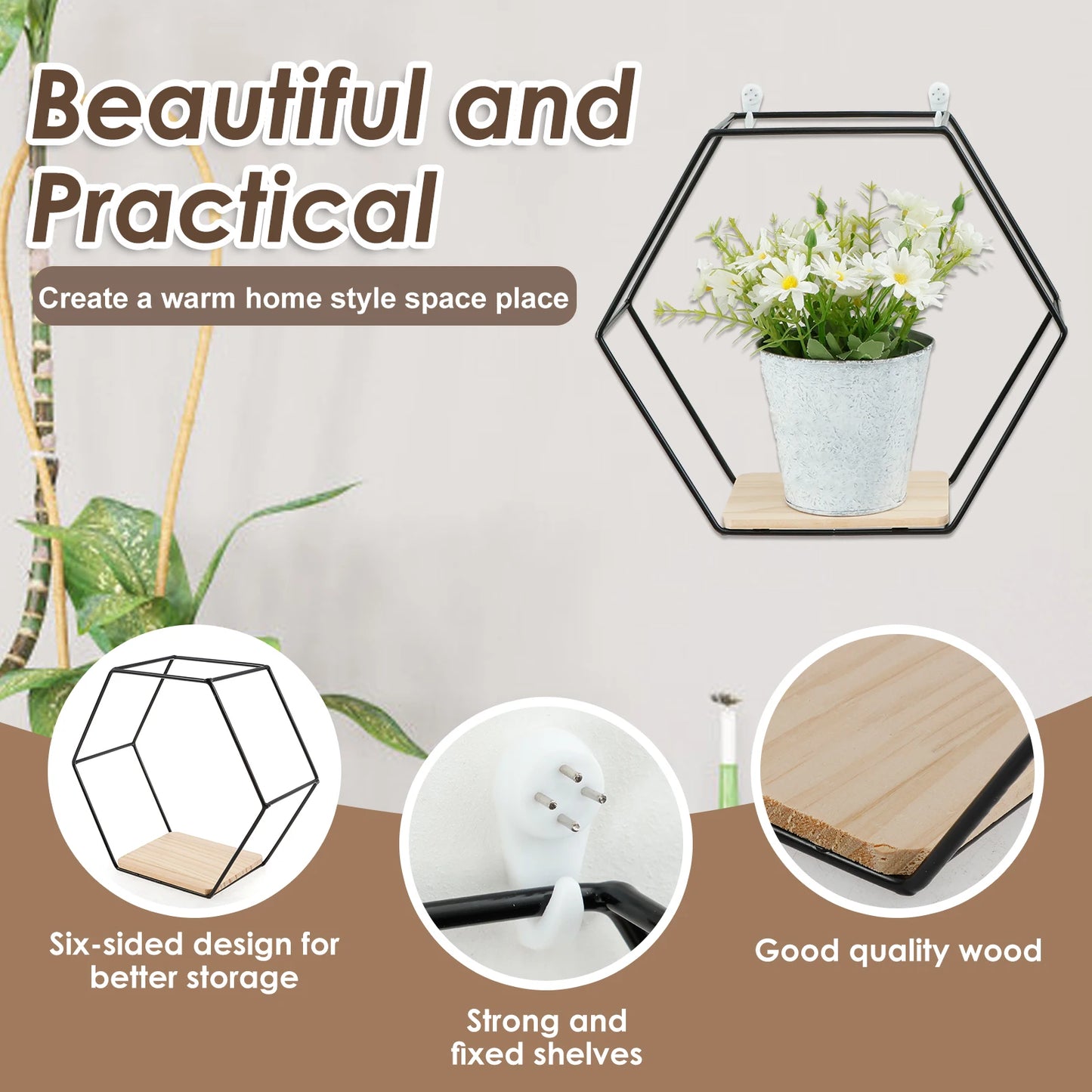 HomeFyZy HexaShelf™ - Hexagon Shape Floating Shelves for Living Room Bedroom Handicraft Display