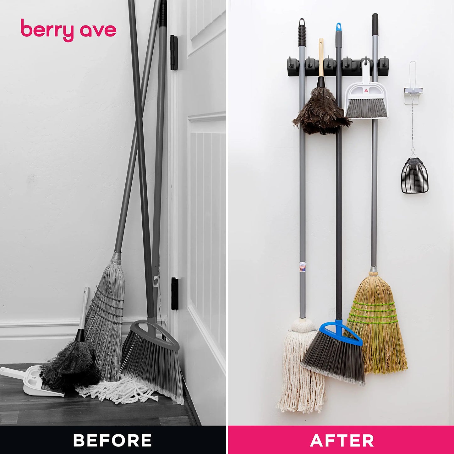 HomeFyZy GripRack™ – Wall-Mounted Mop & Broom Organizer