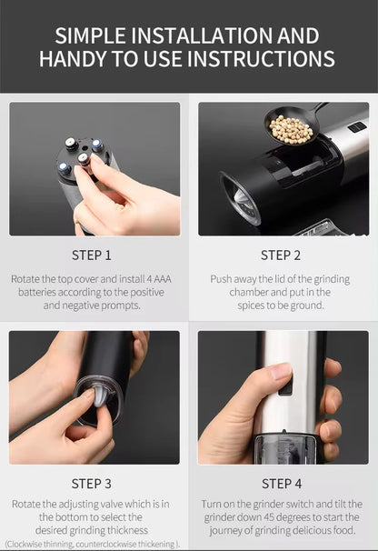 HomeFyZy SeasonPro™ - Electric Automatic Salt and Pepper Grinder Set with Led Light Grinder