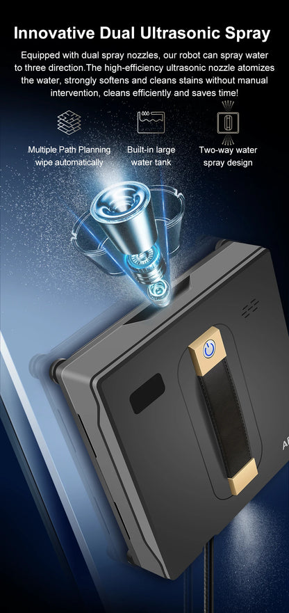 HomeFyZy GlassBot™ - Dual Water Spray, Smart Memory ,High Vacuum Suction, Laser Sensor, Home Wall Glass Cleaning Robot