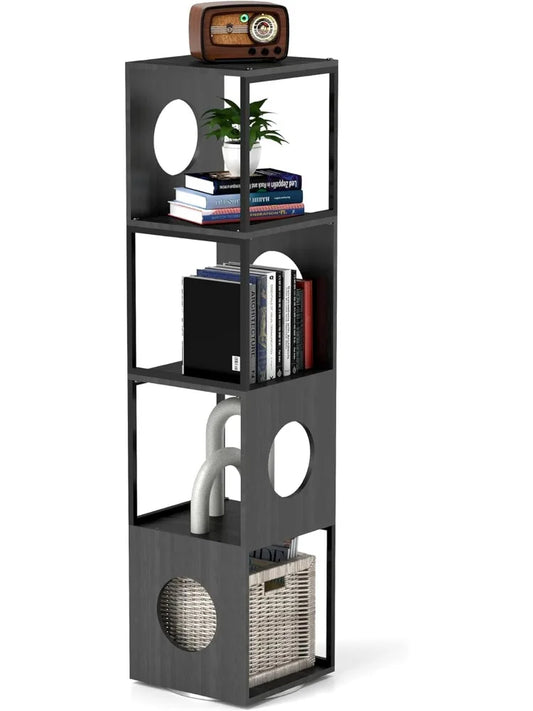 HomeFyZy SpinShelf™- 4-Tier 360° Spinning Bookcase, Corner Shelf Organizer, Storage Rack