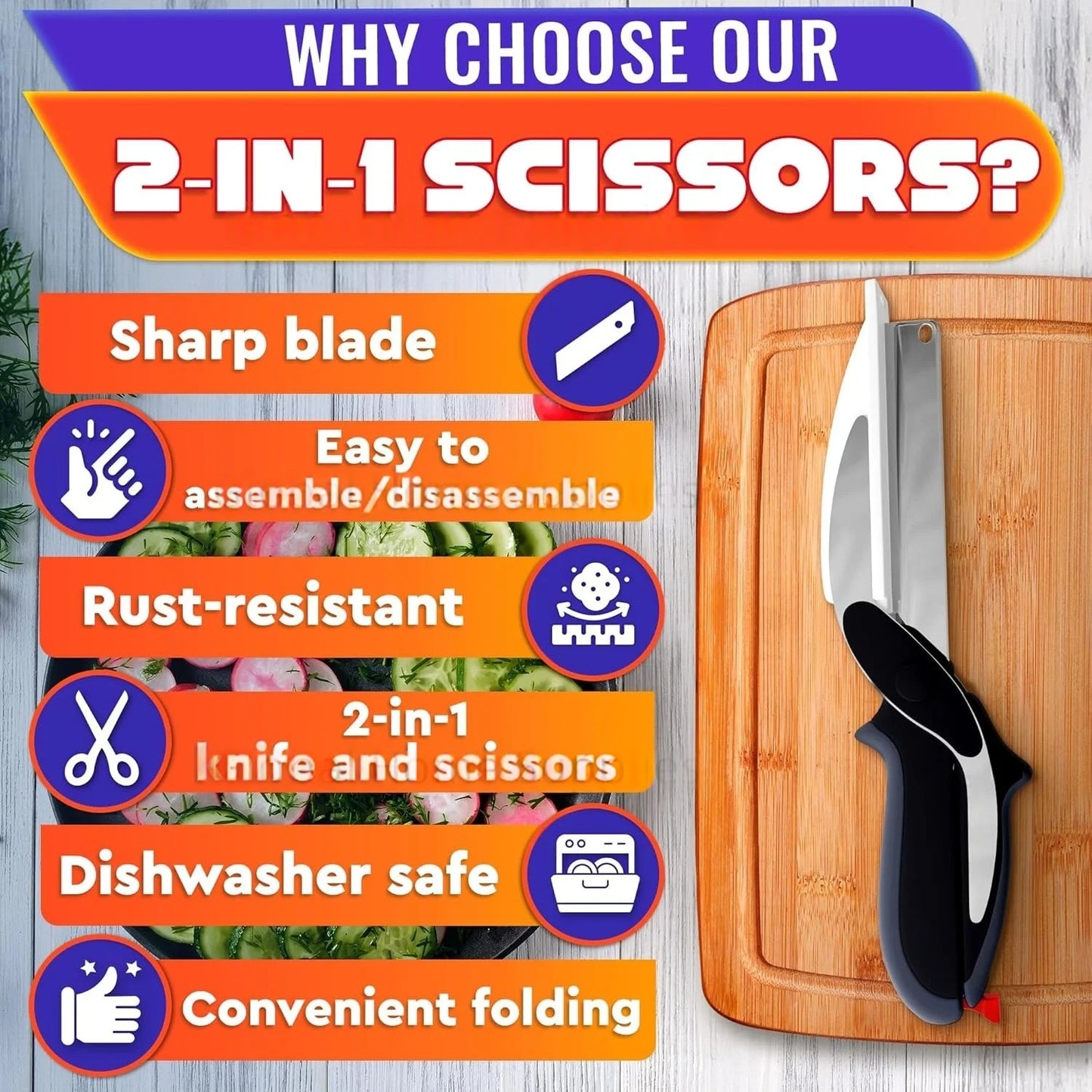 HomeFyZy- 2-in-1 Food Scissors™ - Food Scissors with Cutting Board