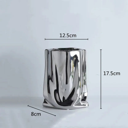 HomeFyZy SilverBloom Ceramic Vase™ - Silver Ruffled Flower Vase Ceramic Vase, Flower Arrangement Decoration