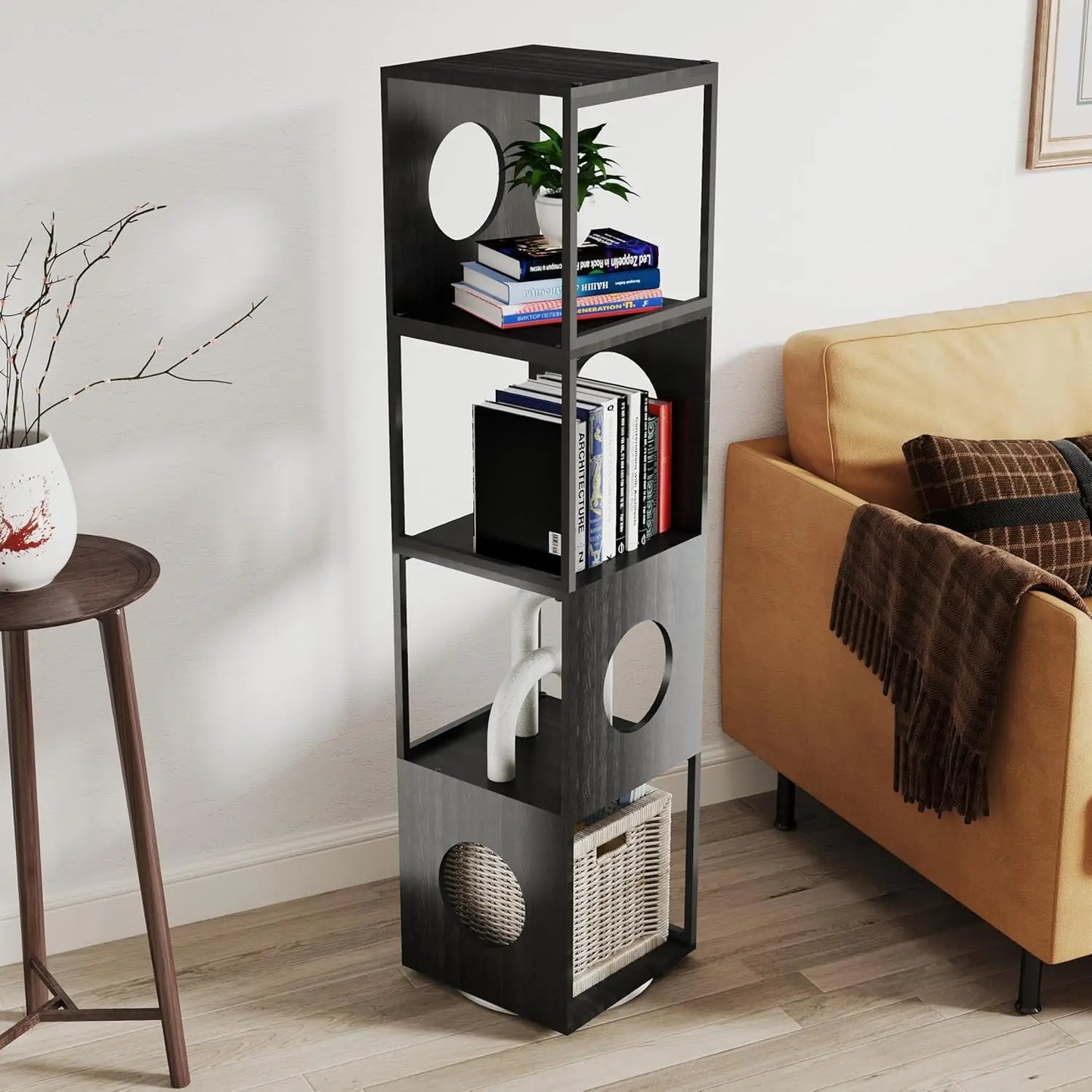 HomeFyZy SpinShelf™- 4-Tier 360° Spinning Bookcase, Corner Shelf Organizer, Storage Rack